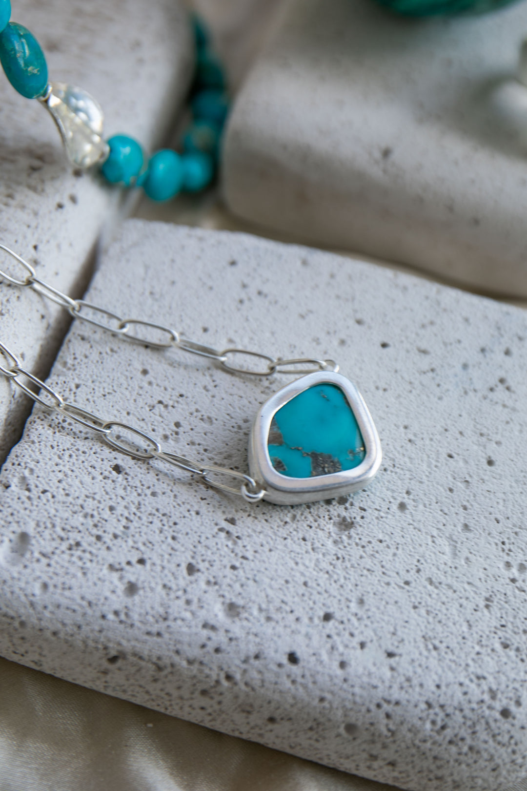 Arizona Turquoise Pendant on Paperclip Sterling Silver Chain