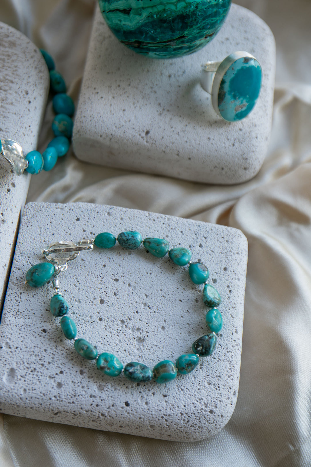 Natural Turquoise Bracelet with Thai Hill Tribe Silver Beads