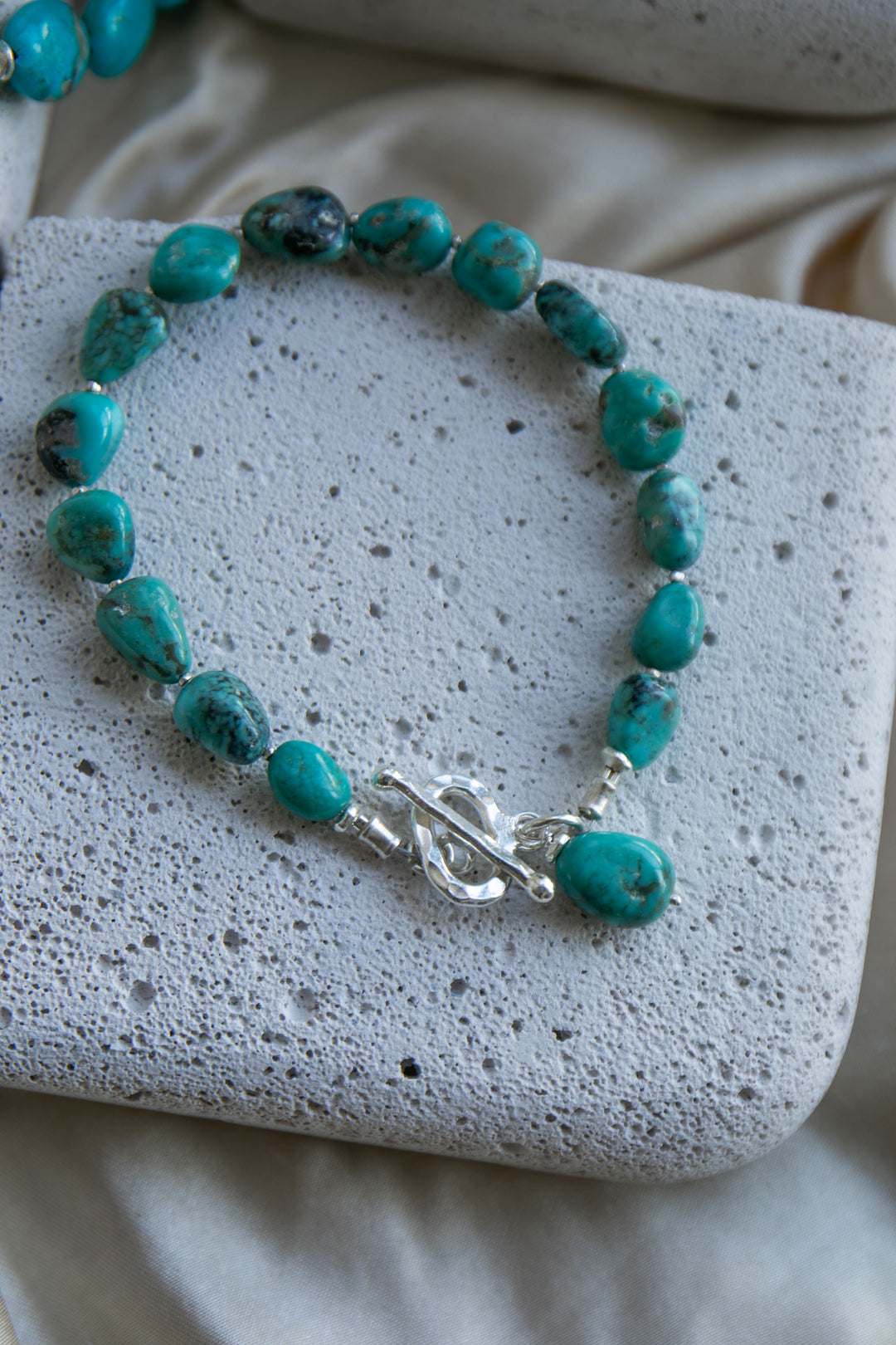 Natural Turquoise Bracelet with Thai Hill Tribe Silver Beads