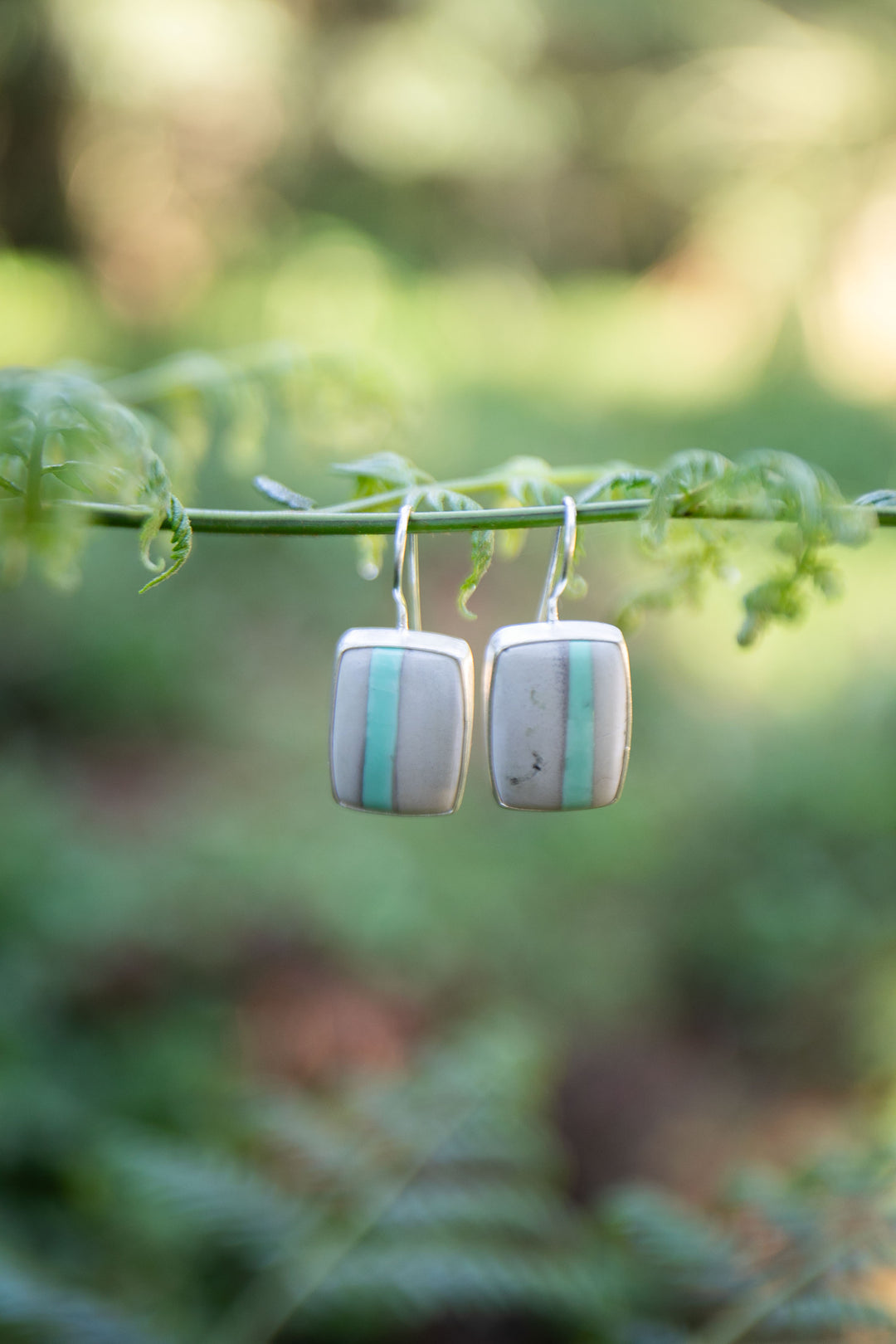 Variscite Earrings set in Brushed Sterling Silver