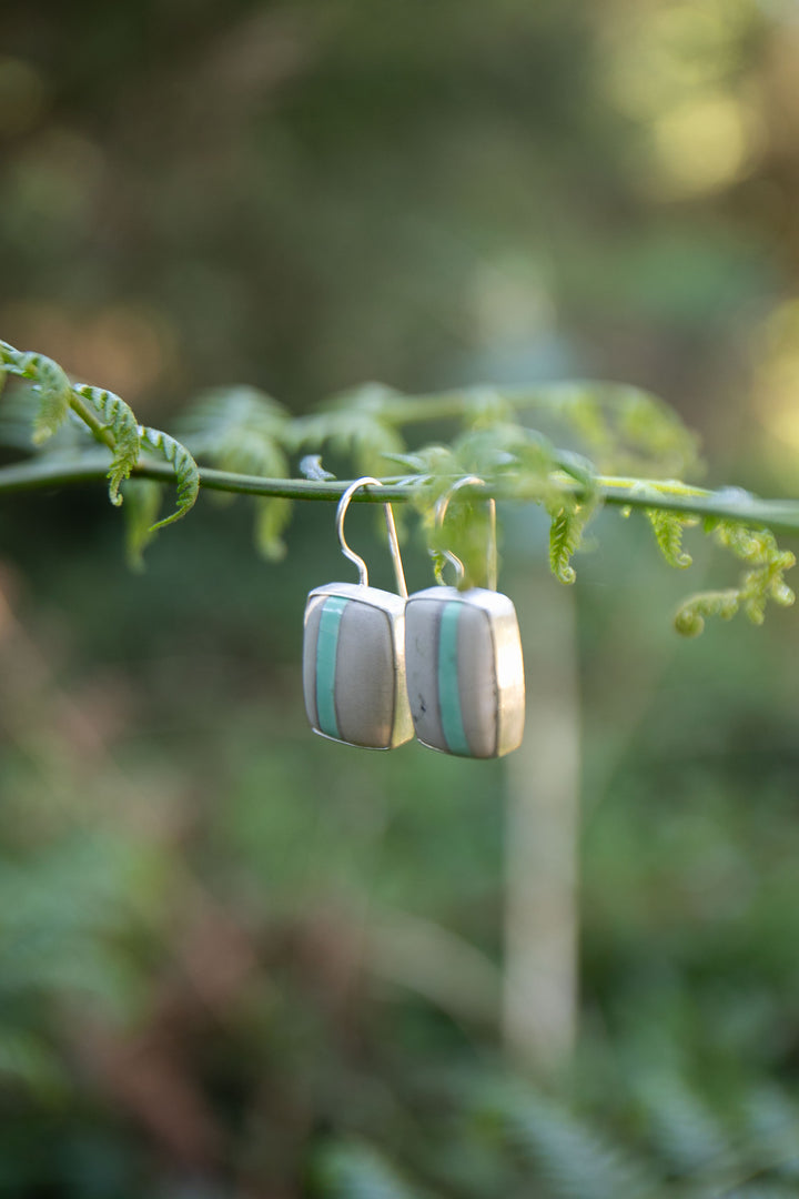 Variscite Earrings set in Brushed Sterling Silver