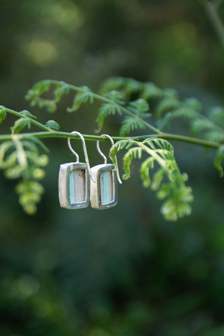 Variscite Earrings set in Brushed Sterling Silver