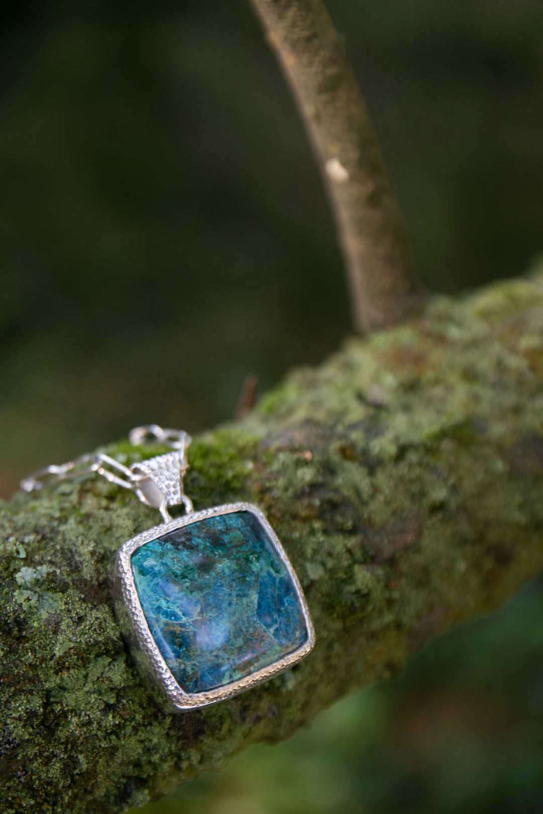 Statement Square Shattuckite Pendant in Sterling Silver Setting