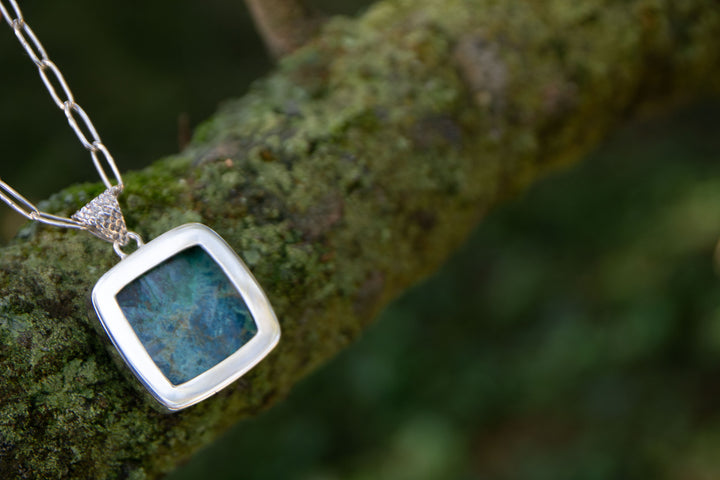 Statement Square Shattuckite Pendant in Sterling Silver Setting