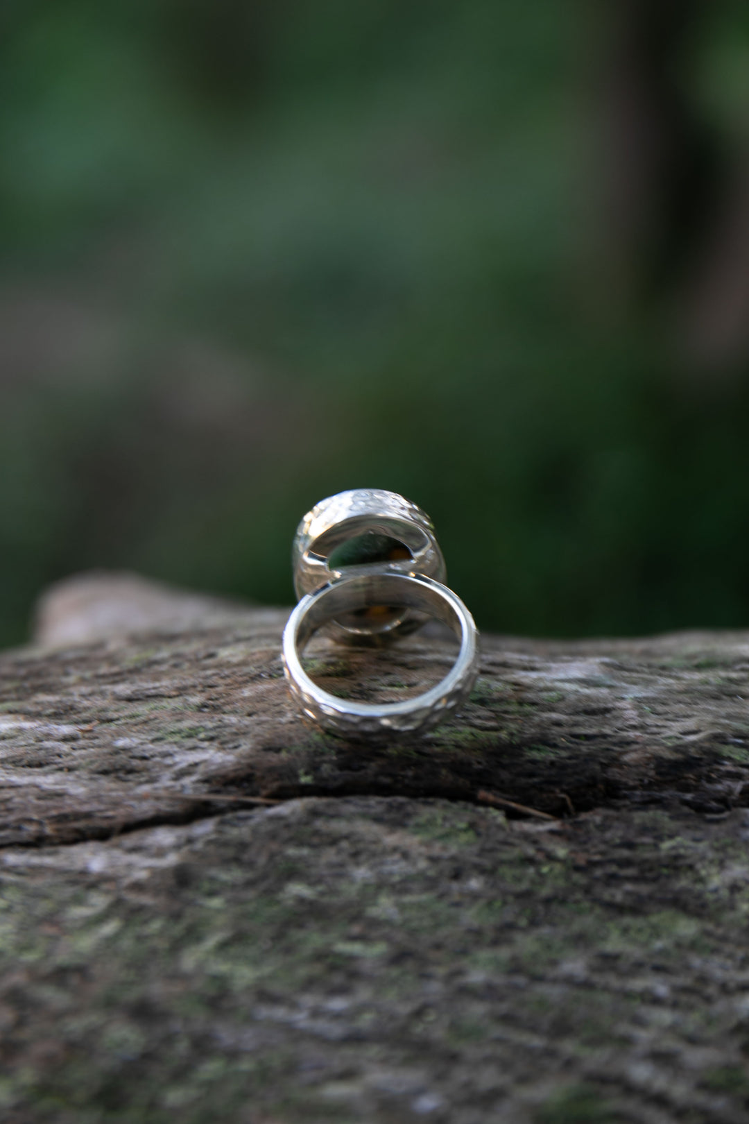 Ocean Jasper Ring in Beaten Sterling Silver - Size 8 US