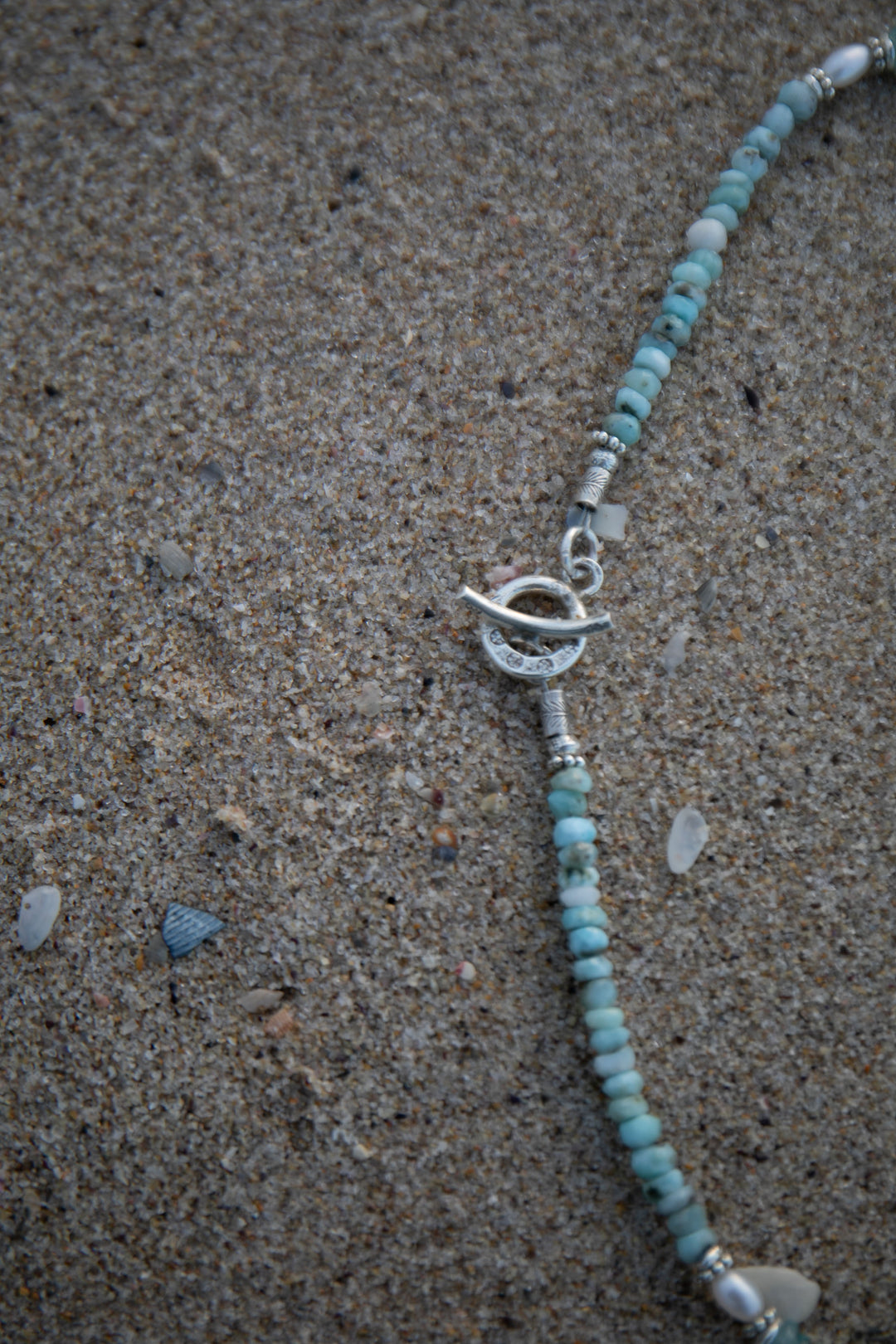 Pearl, Larimar and Aquamarine Necklace with Thai Hill Tribe Silver