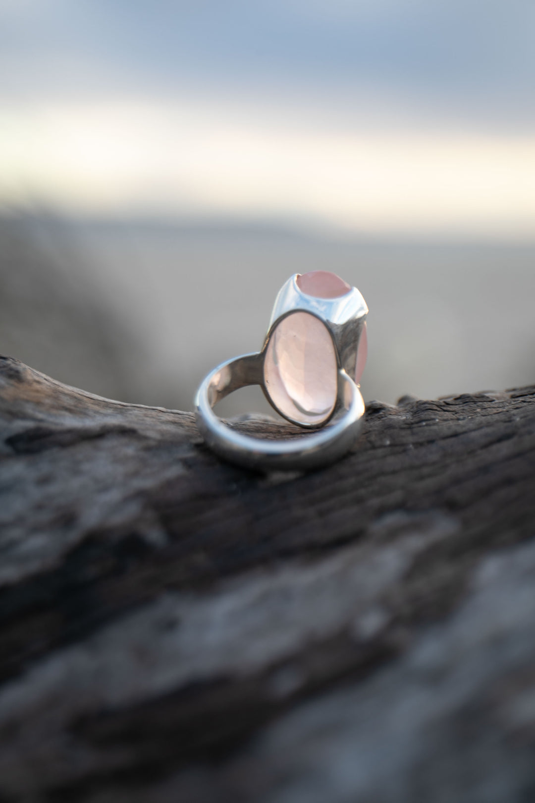 Pink Rose Quartz Ring set in Sterling Silver - Size 8 US