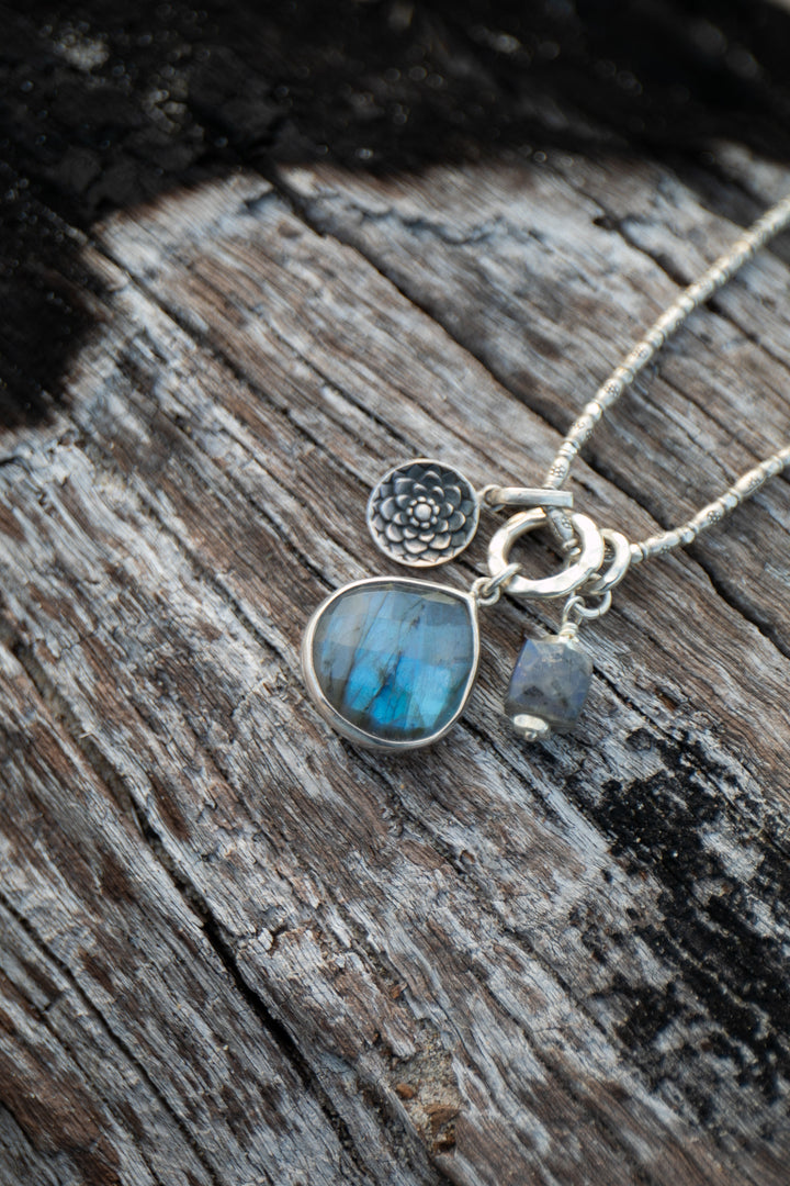 Labradorite Pendant Charm set in on Hill Tribe Silver Chain