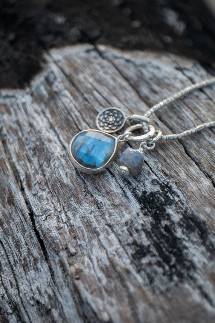 Labradorite Pendant Charm set in on Hill Tribe Silver Chain