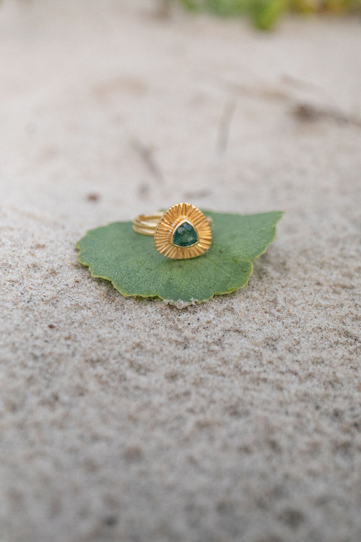 Blue Indicolite Tourmaline Ring in 24k Gold Plated Sterling Silver - Size 6 US