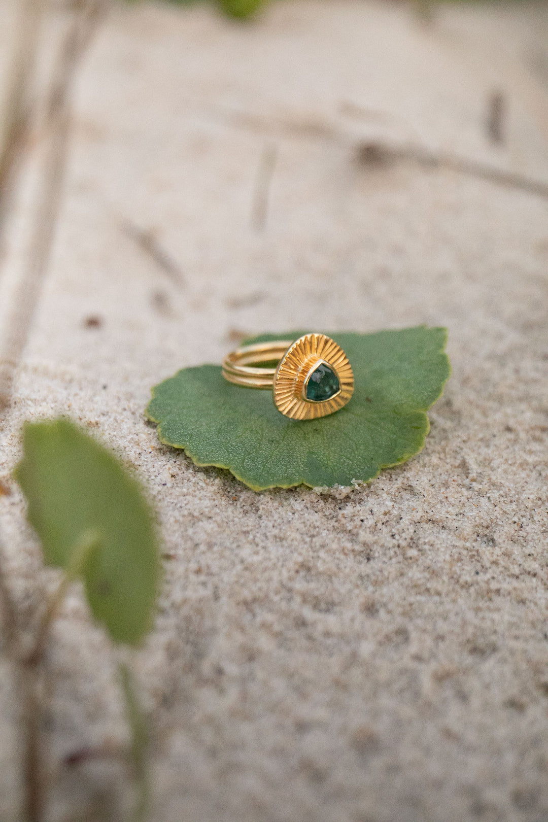 Blue Indicolite Tourmaline Ring in 24k Gold Plated Sterling Silver - Size 6 US