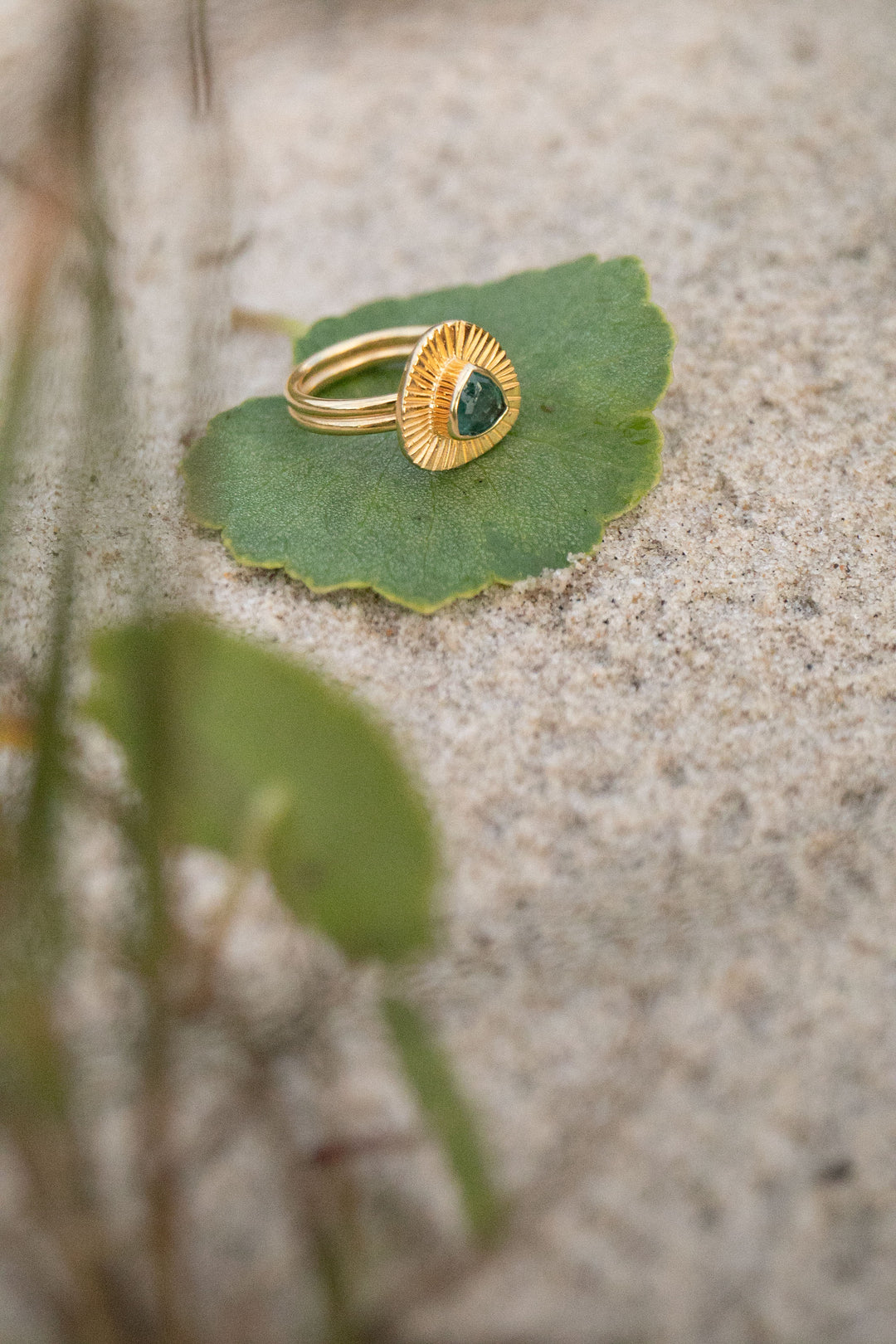 Blue Indicolite Tourmaline Ring in 24k Gold Plated Sterling Silver - Size 6 US