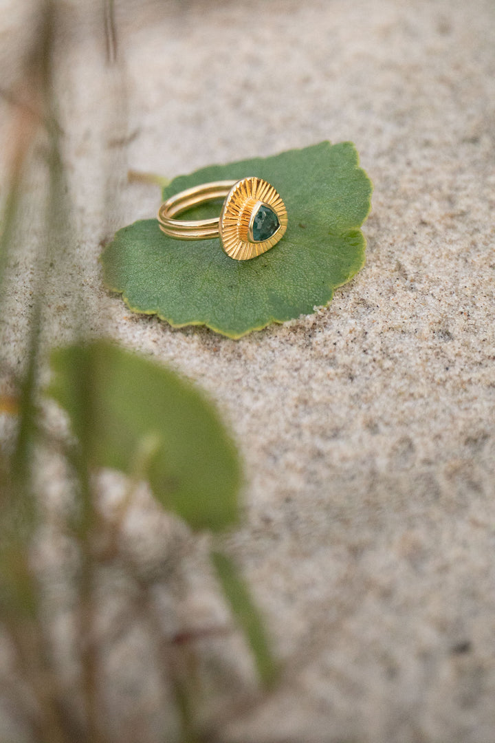 Blue Indicolite Tourmaline Ring in 24k Gold Plated Sterling Silver - Size 6 US