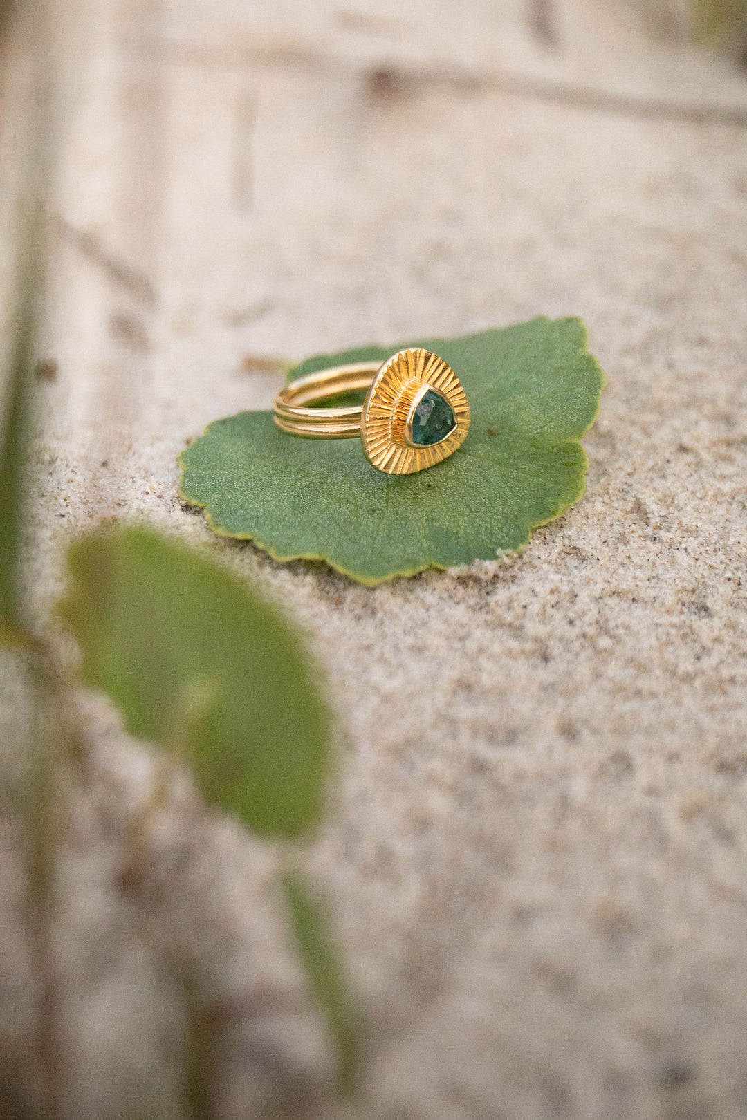 Blue Indicolite Tourmaline Ring in 24k Gold Plated Sterling Silver - Size 6 US