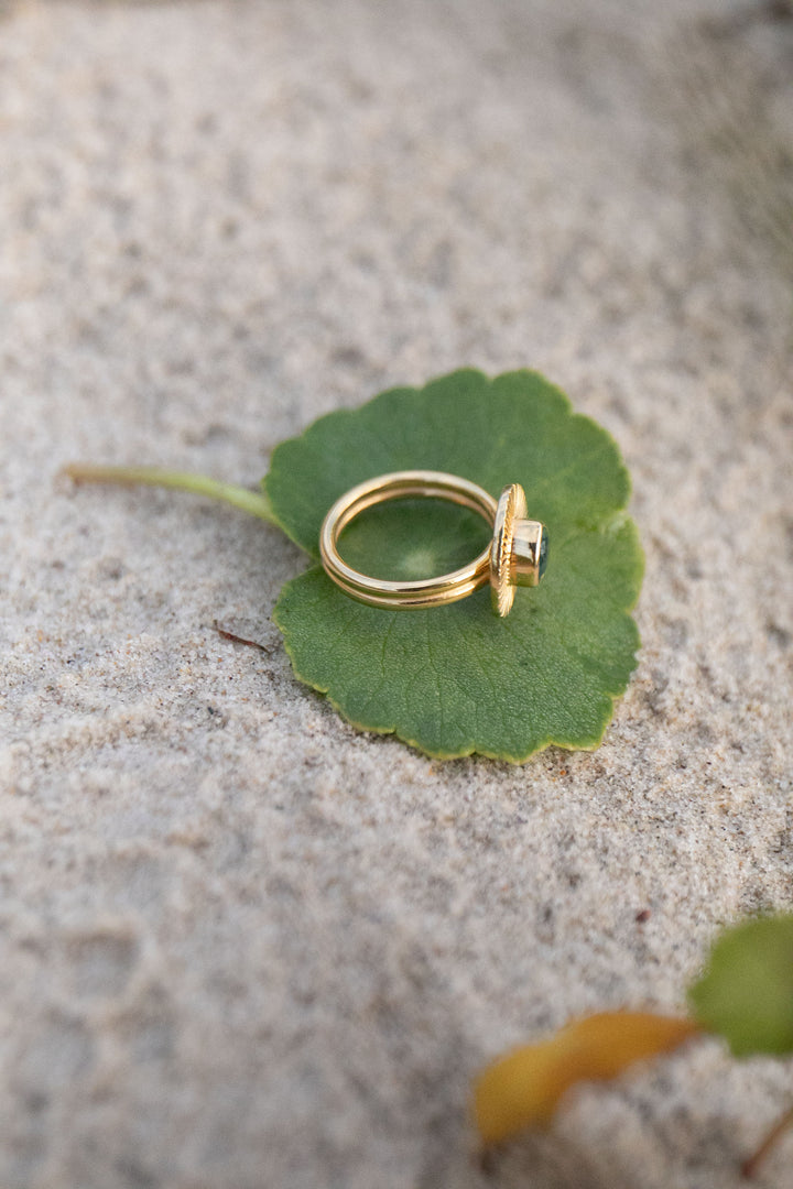 Blue Indicolite Tourmaline Ring in 24k Gold Plated Sterling Silver - Size 6 US