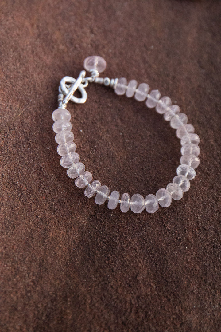 Beaded Rose Quartz Bracelet with Thai Hill Tribe Silver