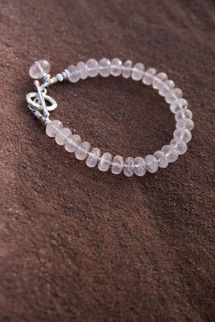 Beaded Rose Quartz Bracelet with Thai Hill Tribe Silver
