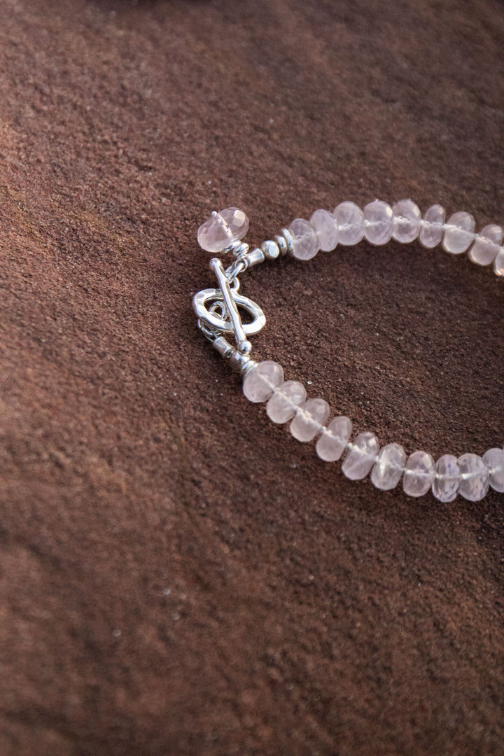 Beaded Rose Quartz Bracelet with Thai Hill Tribe Silver