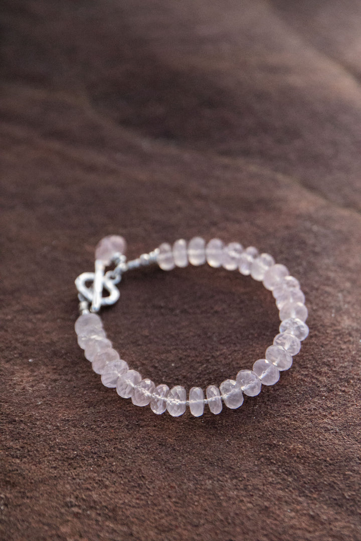 Beaded Rose Quartz Bracelet with Thai Hill Tribe Silver