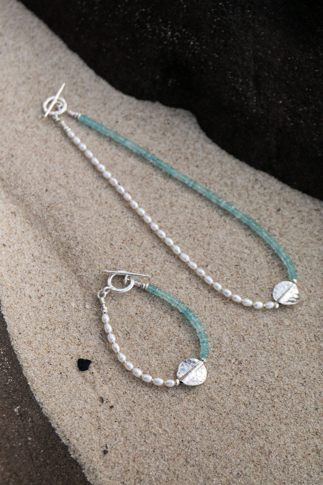 Pearl and Aquamarine Necklace with Thai Hill Tribe Silver
