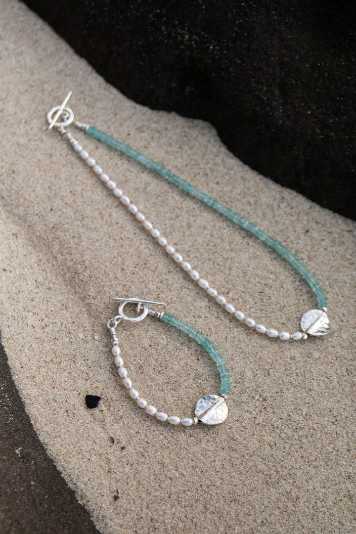 Pearl and Aquamarine Necklace with Thai Hill Tribe Silver