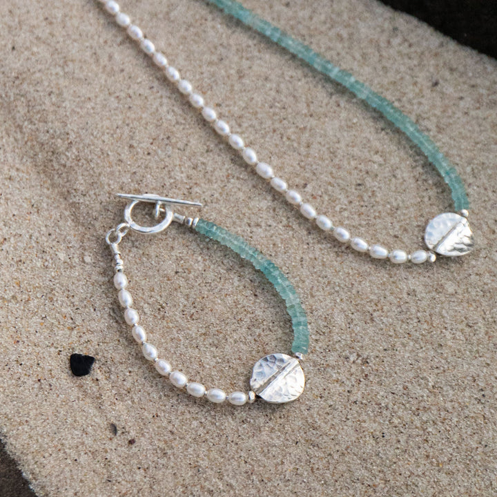 Pearl and Aquamarine Bracelet with Thai Hill Tribe Silver