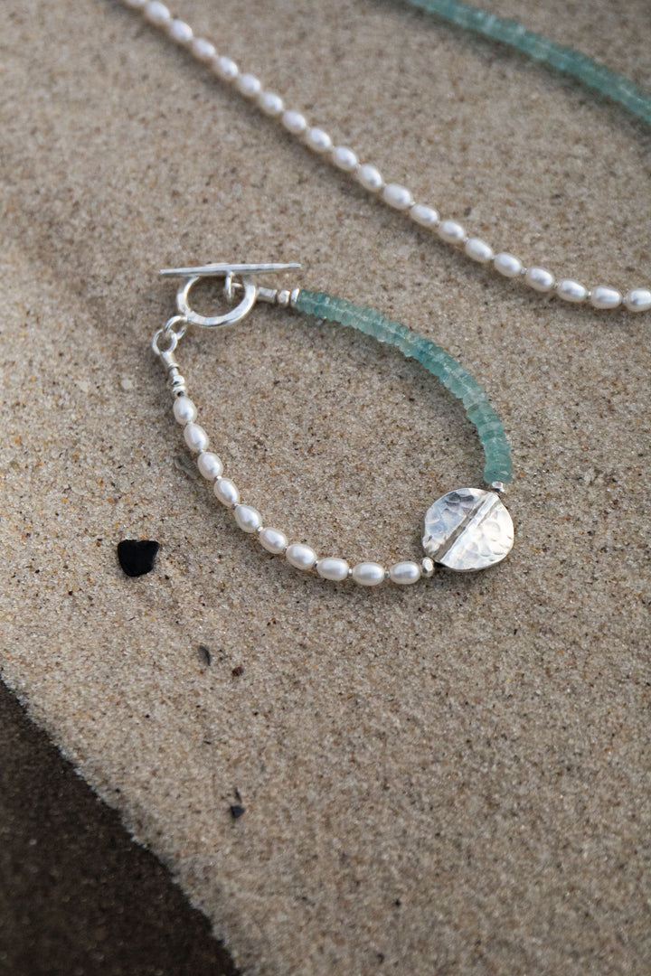 Pearl and Aquamarine Bracelet with Thai Hill Tribe Silver