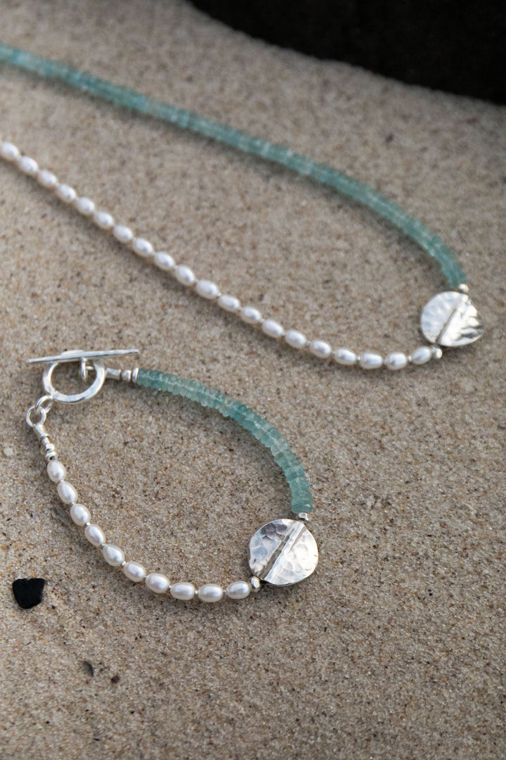 Pearl and Aquamarine Bracelet with Thai Hill Tribe Silver