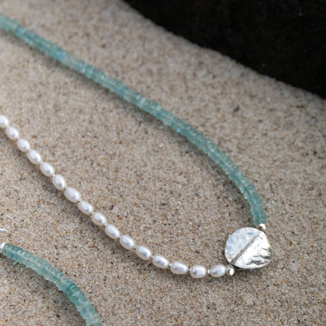 Pearl and Aquamarine Necklace with Thai Hill Tribe Silver
