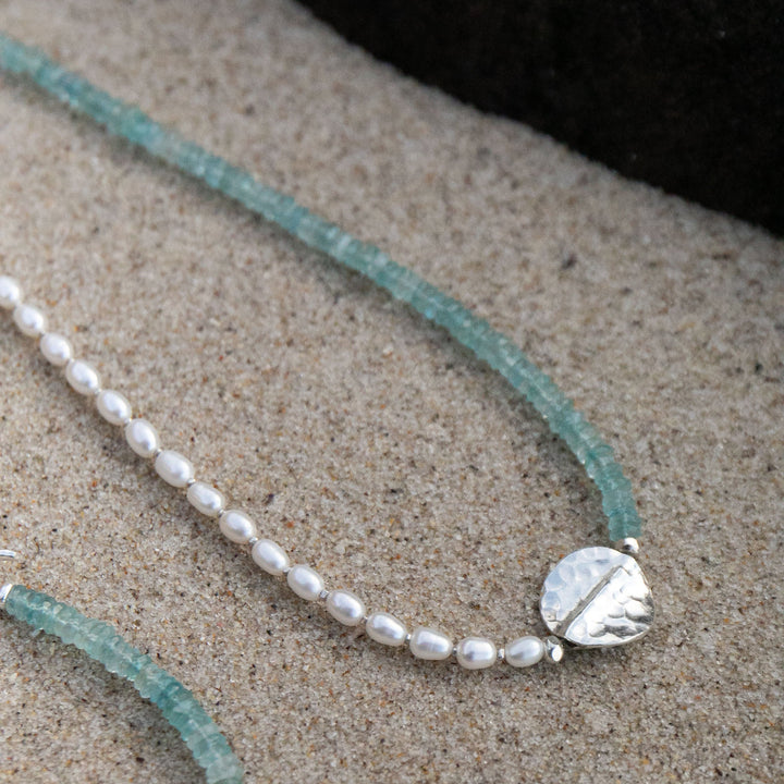 Pearl and Aquamarine Necklace with Thai Hill Tribe Silver