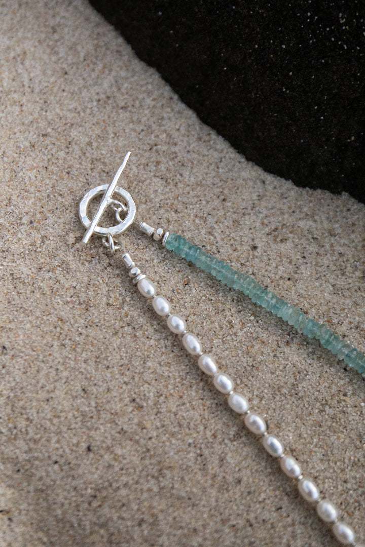 Pearl and Aquamarine Necklace with Thai Hill Tribe Silver