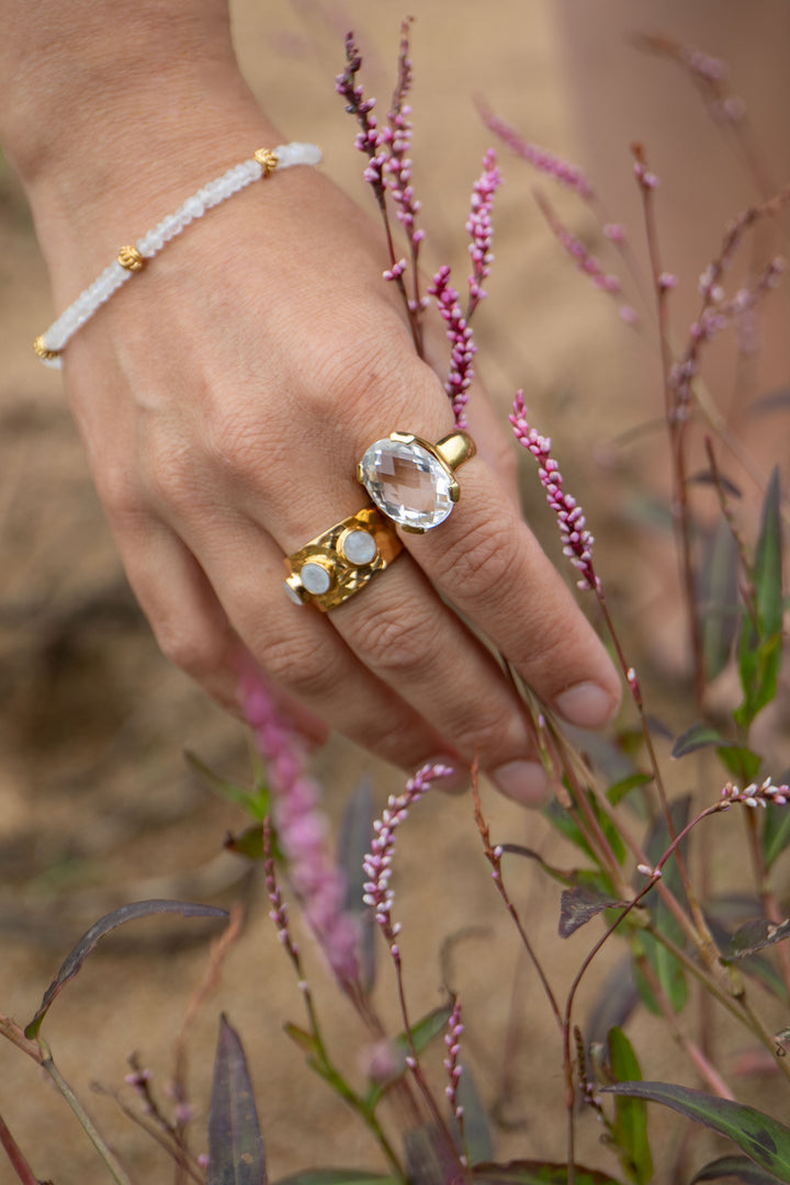 Faceted Rainbow Moonstone Bracelet with Gold Vermeil Beads