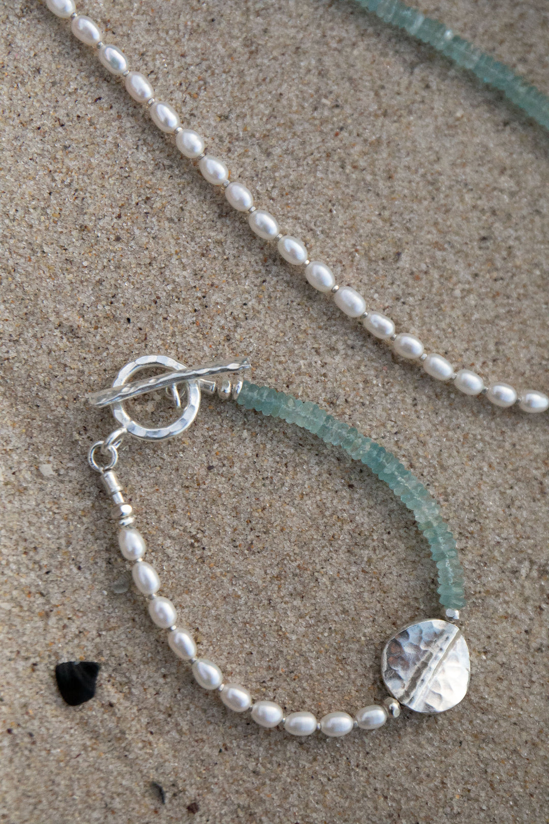 Pearl and Aquamarine Bracelet with Thai Hill Tribe Silver