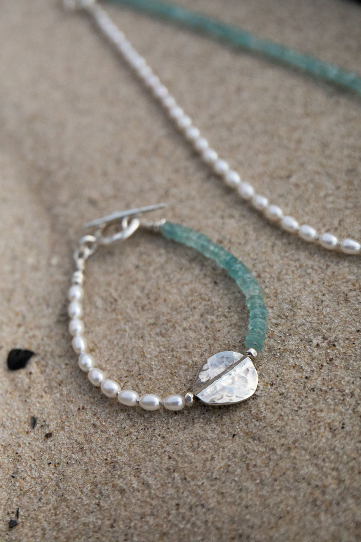Pearl and Aquamarine Bracelet with Thai Hill Tribe Silver