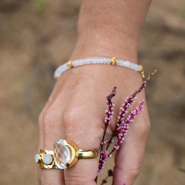 Faceted Rainbow Moonstone Bracelet with Gold Vermeil Beads