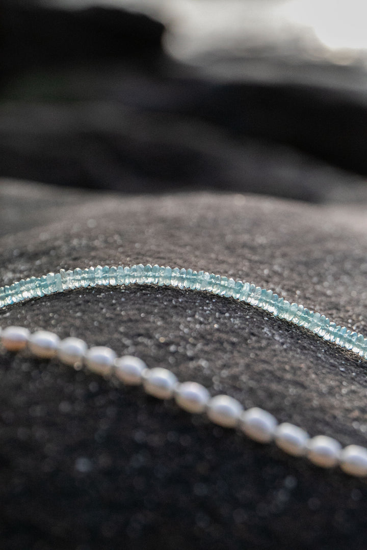 Pearl and Aquamarine Necklace with Thai Hill Tribe Silver