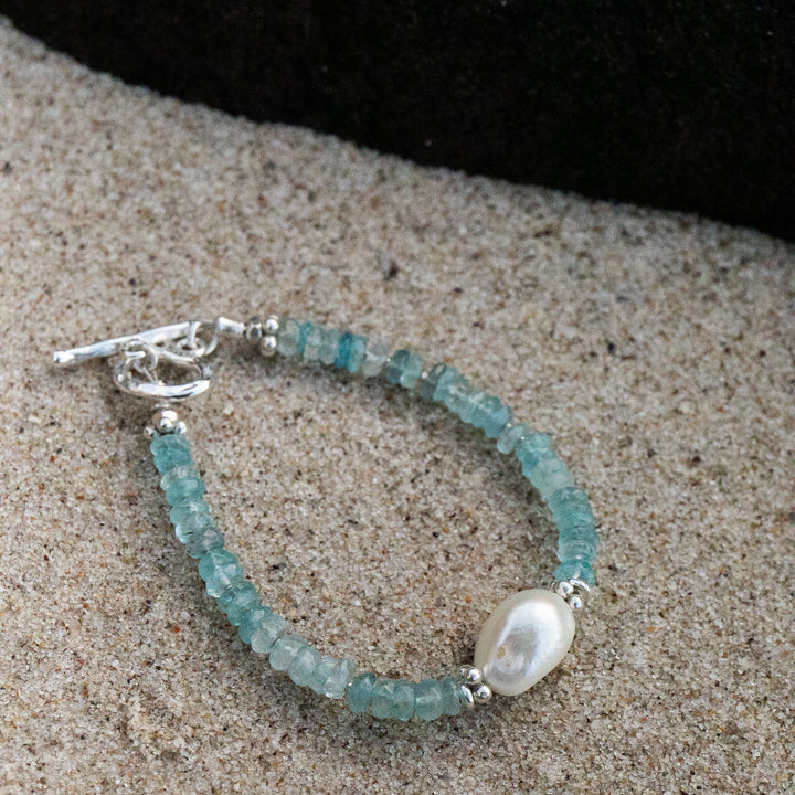 Pearl and Freshwater Aquamarine Bracelet with Thai Hill Tribe Silver