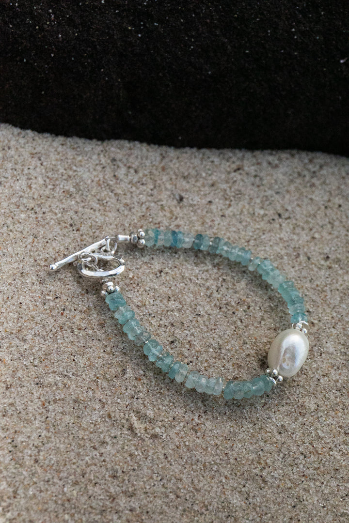 Pearl and Freshwater Aquamarine Bracelet with Thai Hill Tribe Silver
