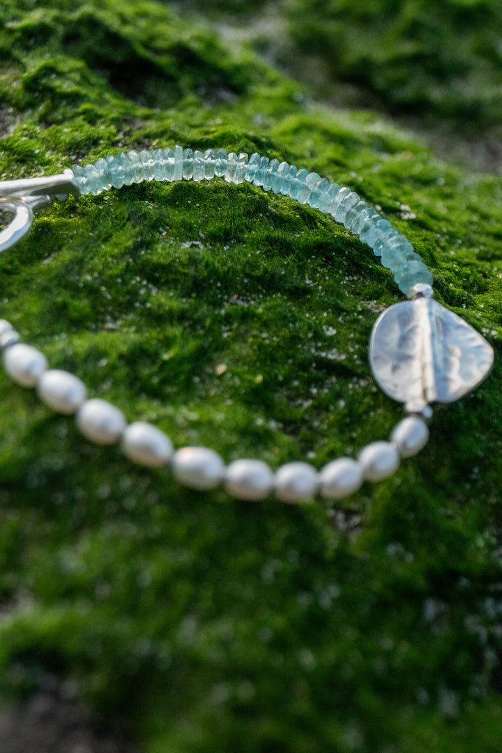 Pearl and Aquamarine Bracelet with Thai Hill Tribe Silver