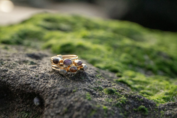 Multi Watermelon Tourmaline Multi Band Ring in Gold Plated Silver - Size 7 US