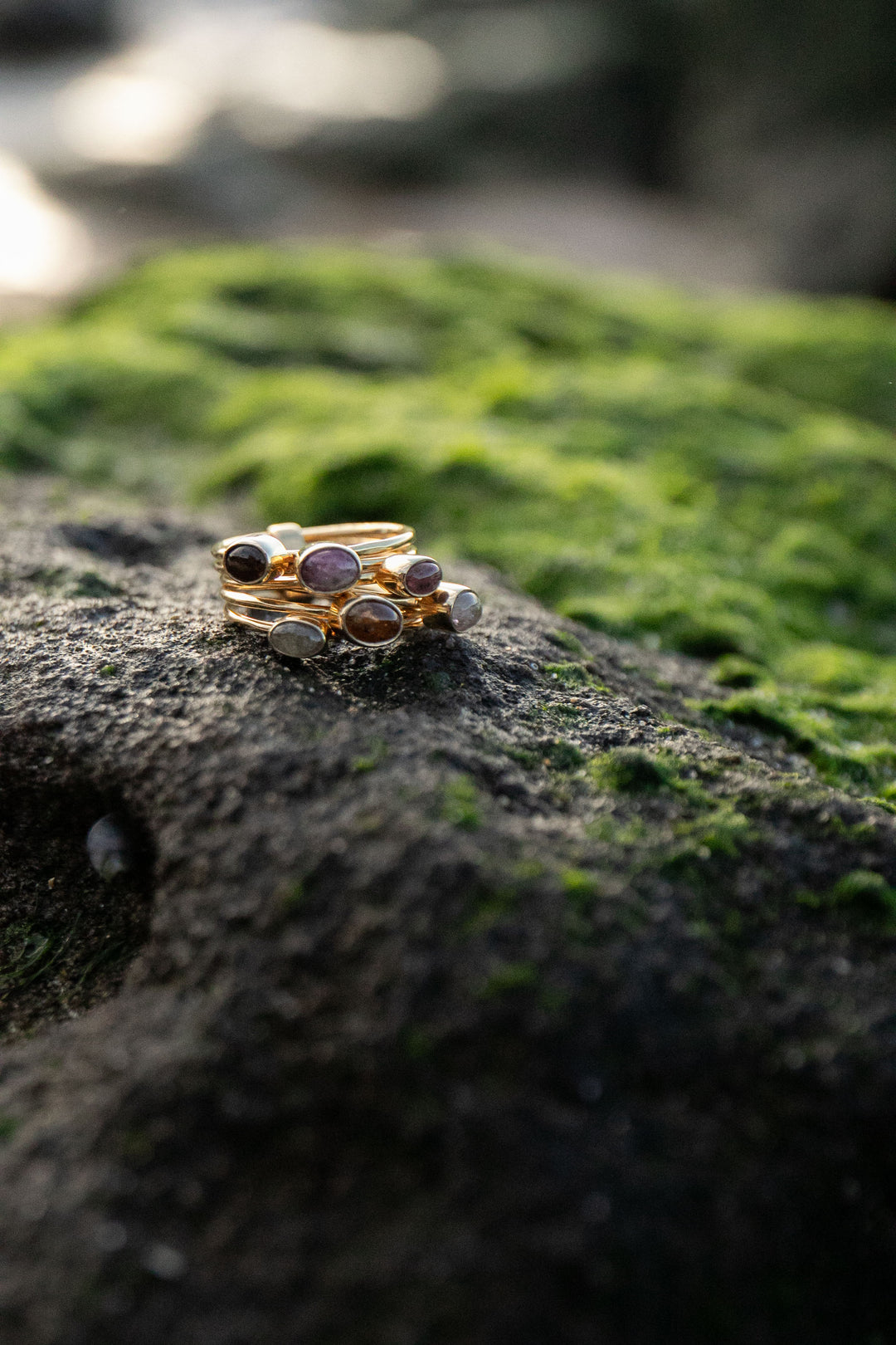 Multi Watermelon Tourmaline Multi Band Ring in Gold Plated Silver - Size 7 US