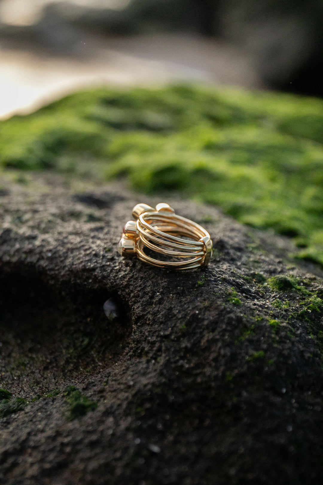 Multi Watermelon Tourmaline Multi Band Ring in Gold Plated Silver - Size 7 US