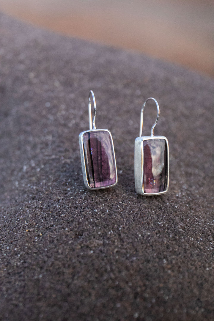 Pink Tourmaline Earrings in Brushed 92.5% Sterling Silver