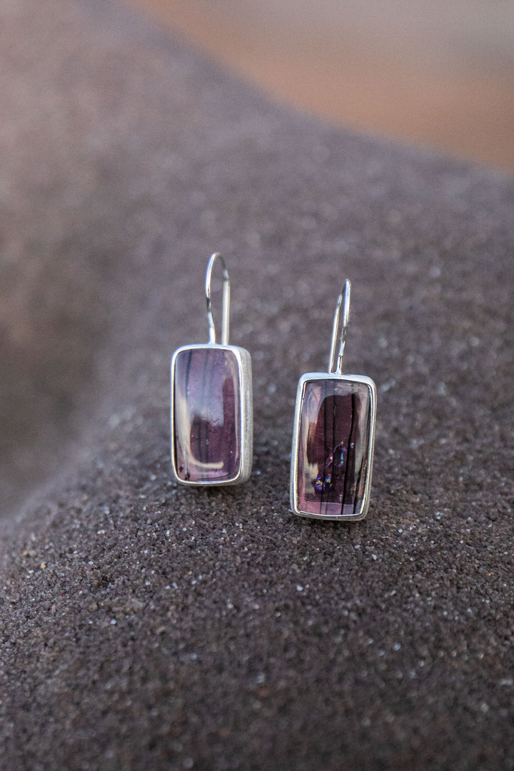 Pink Tourmaline Earrings in Brushed 92.5% Sterling Silver