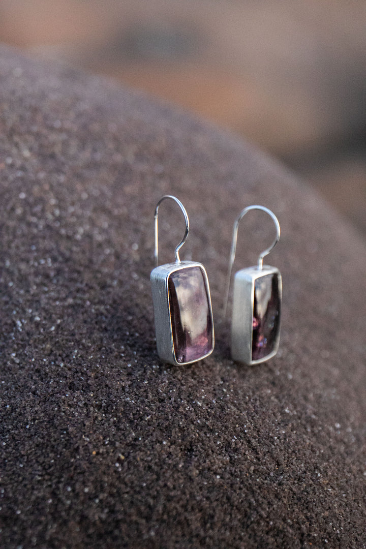 Pink Tourmaline Earrings in Brushed 92.5% Sterling Silver
