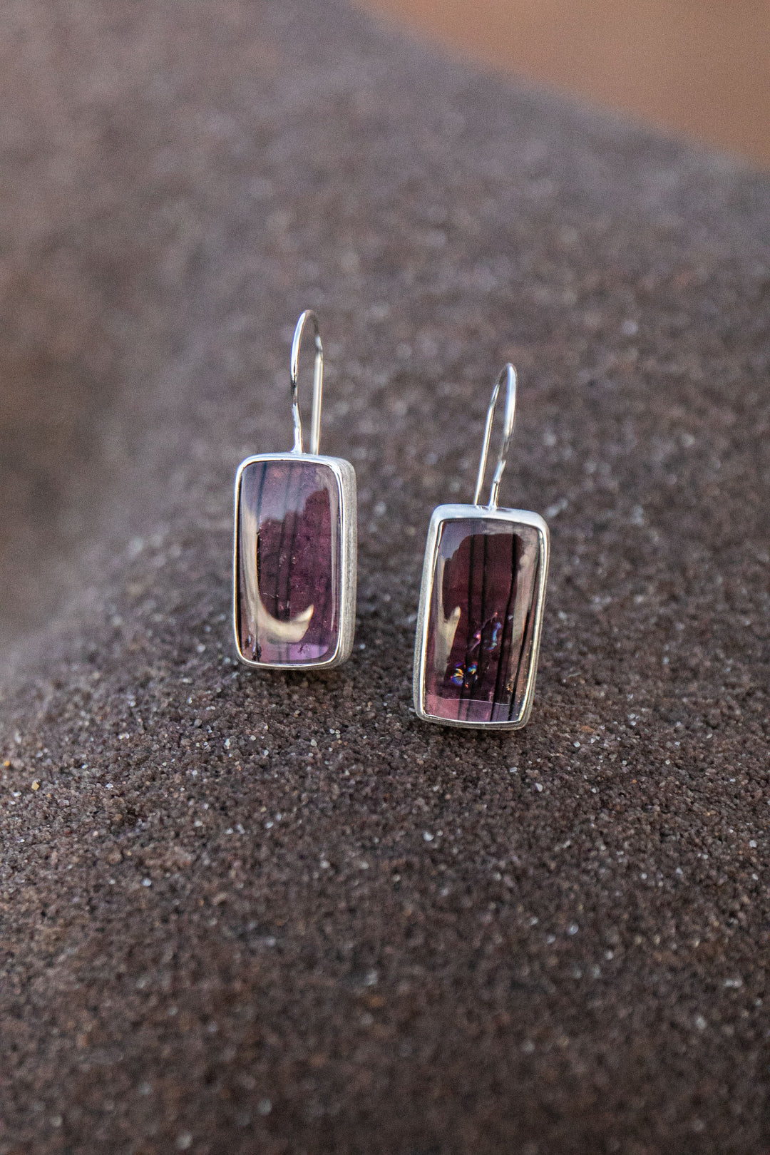 Pink Tourmaline Earrings in Brushed 92.5% Sterling Silver