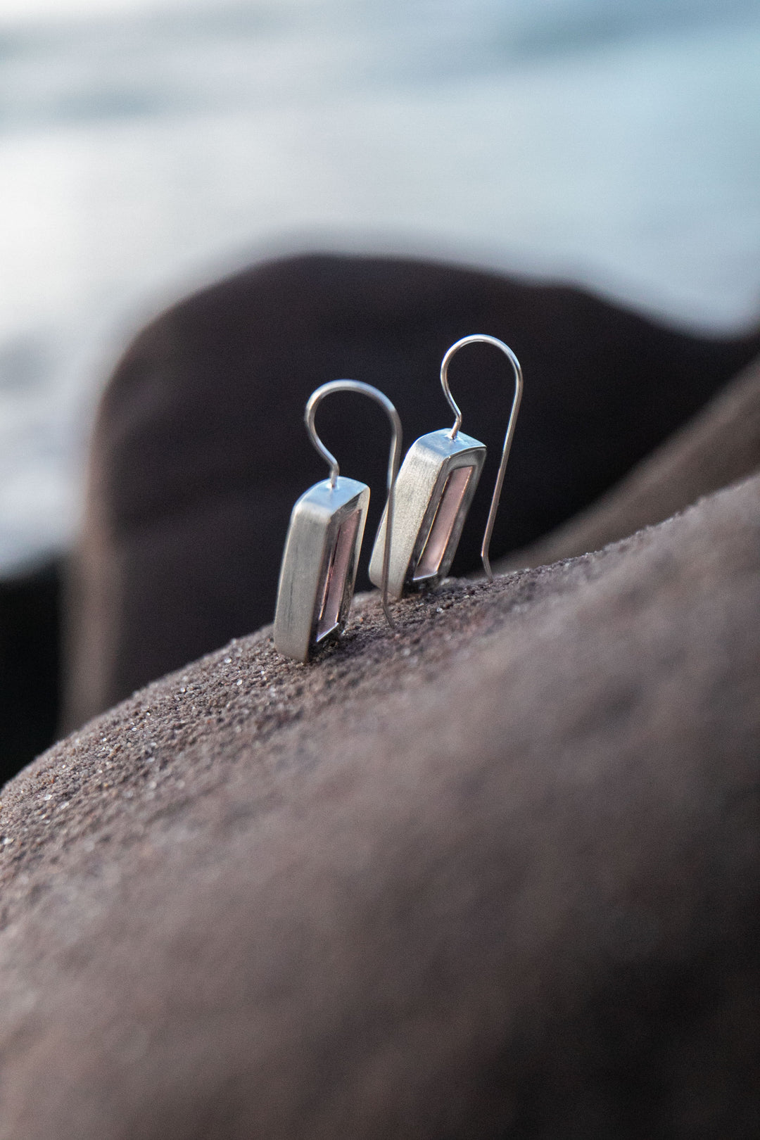 Pink Tourmaline Earrings in Brushed 92.5% Sterling Silver