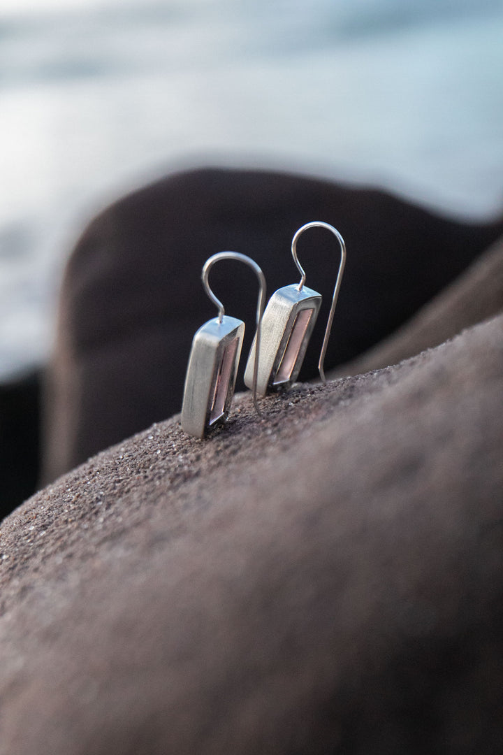 Pink Tourmaline Earrings in Brushed 92.5% Sterling Silver