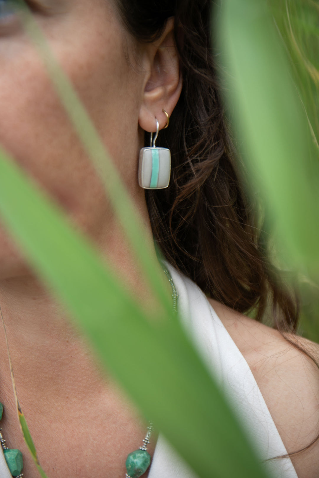 Variscite Earrings set in Brushed Sterling Silver