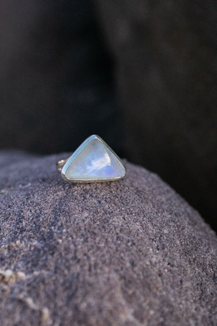 Rainbow Moonstone Ring in Sterling Silver Setting - Size 9.5 US